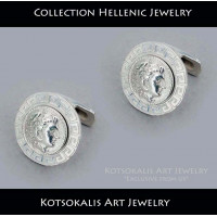Cufflinks Hellenic Coin Alexandros with Meandros